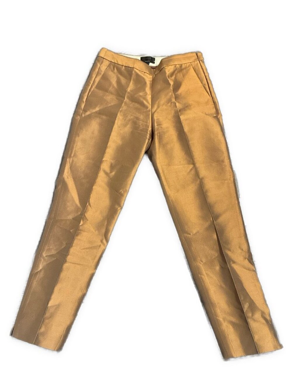 J.Crew Martie Reflective Brown Silk Cotton Straight Leg Dress Pants Size 0 Xxs